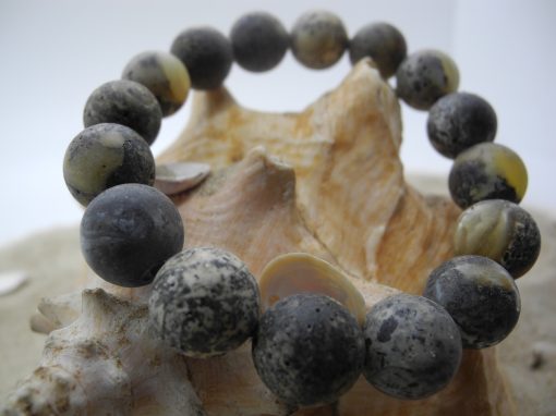 Natural Baltic black color round amber beads bracelet BRA09